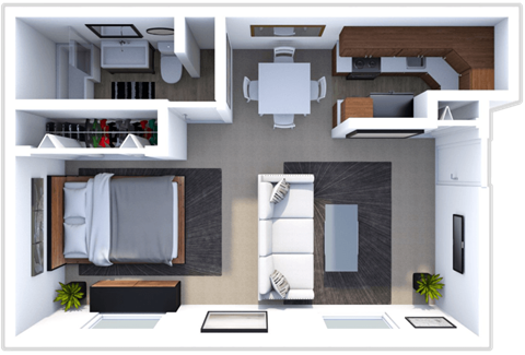 Floor plan for studio, 1 bath, 588 sqft